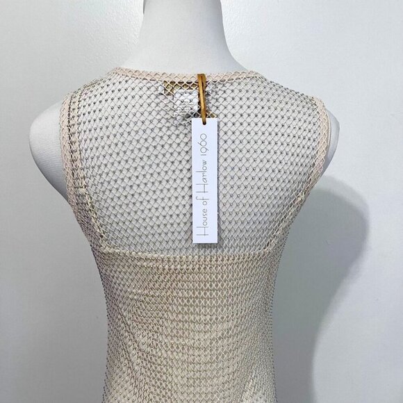 NWT HOUSE OF HARLOW CREAM SLEEVELESS MESH CRYSTAL RHINESTONE PARTY DRESS - XS - Picture 10 of 16